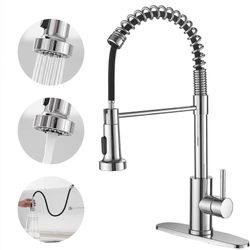 Chrome Kitchen Faucets with Pull Out Sprayer Commercial Spring Sink Faucet Stainless Steel Pull Down Single Handle Farmhouse faucets with Deck Plate f