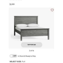 Pottery Barn Charlie Full size bed in Grey with side rail and mattress