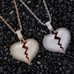 Necklace Stainless Steel Chain With Heart Gold Plated & Cubic Zirconia