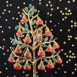 Vintage 12 Days Of Christmas Bird & Pears On Tree Pin Brooch