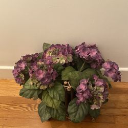 Fake Hydrangea In Wicker Basket
