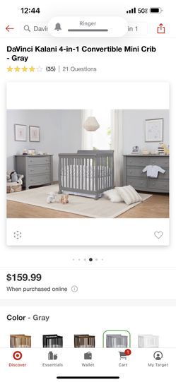 Gray Convertible Baby Crib