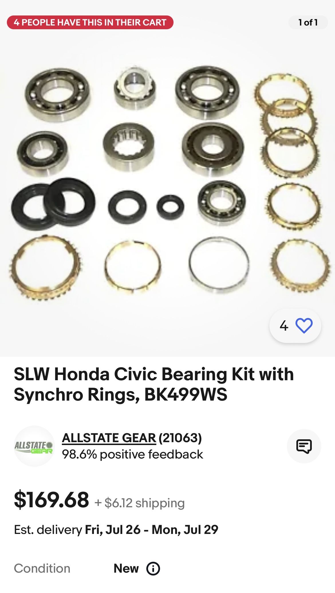 Slw Honda Civic 5 spd transmission rebuild kit (BK499WS)