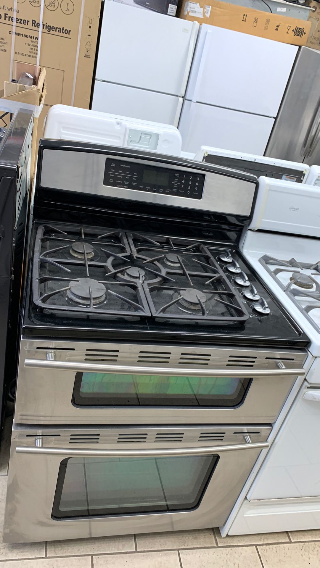 Jenn Air double oven stainless steel stove gas burners electric ovens