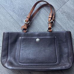 COACH Chelsea Pebbled Leather Satchel Tote Purse Brown With Purple Interior