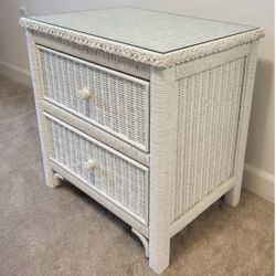 Henry Link Coastal White Wicker Nightstand