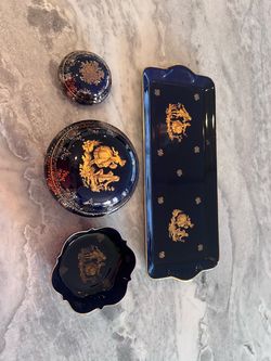 Set of Four Limoges France Cobalt Blue & Gold Porcelain Pieces
