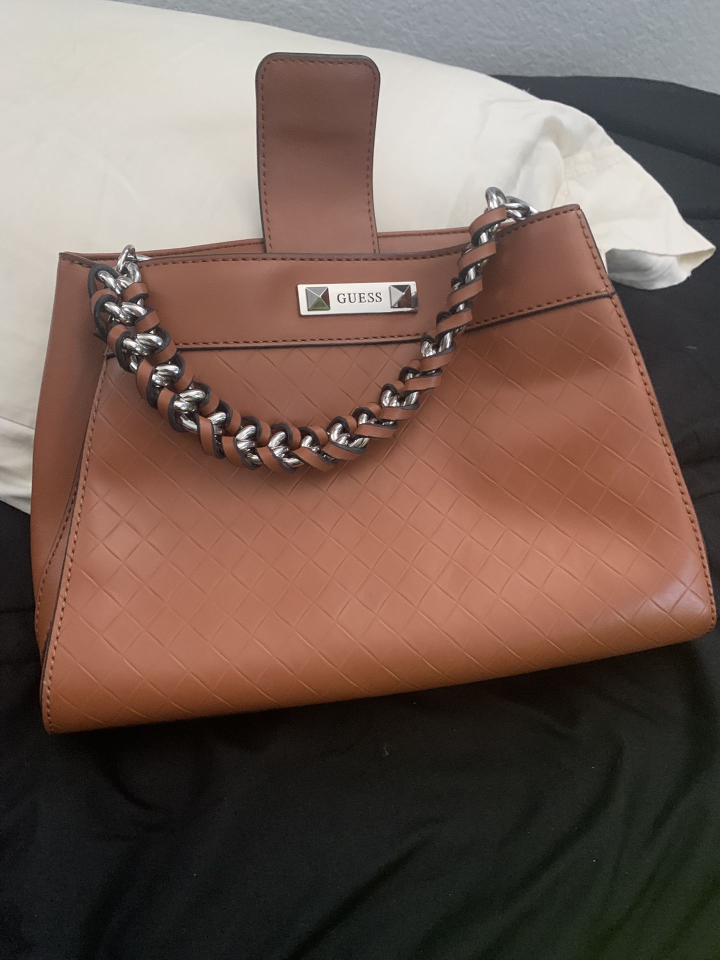 Guess Brown Leather Woven Braided Chain Detail