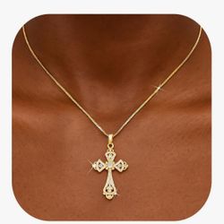 EtherealEdge Cross Necklace for Women Dainty Simple 14k Gold Plated Cross Pendant Trendy Gold Jewelry Gifts for Women