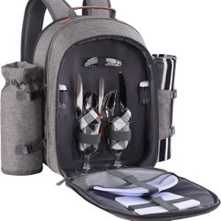 Picnic Backpack Set with Cooler Compartment