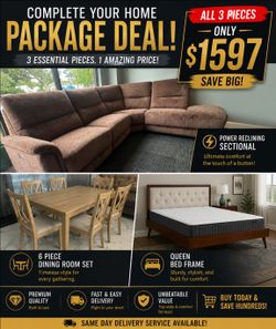 ⚡️BIG SAVINGS! BRAND NEW SECTIONAL, DINETTE SET AND QUEEN SIZE PLATFORM BEDFRAME