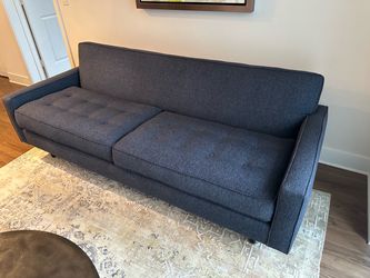 Mid-Century Modern Dark Blue Tufted Sofa