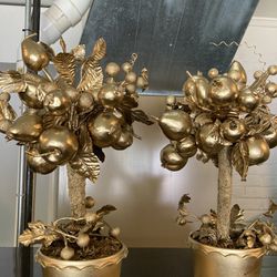 Two Gold Topiary Fruit Trees 