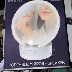 iHome Makeup Mirror with Lights and Bluetooth Speaker, 8"L x 8"W, White
