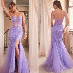 New With Tags Lilac Corset Floral Bodice Long Formal Dress & Prom Dress $235