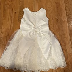 WHITE Satin Size 7 Flower Girl Wedding Dress-Used Once
