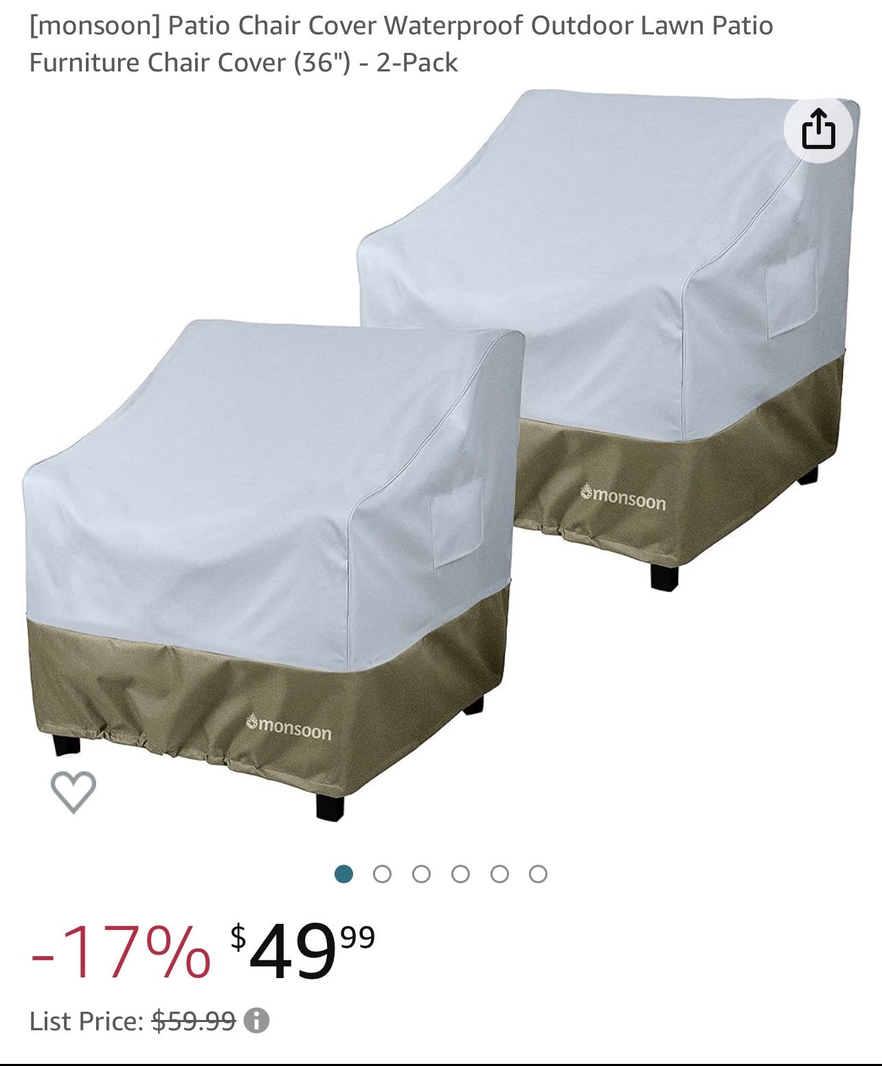 Patio Chair Cover Waterproof Outdoor Lawn Patio Furniture Chair Cover (36") - 2-Pack