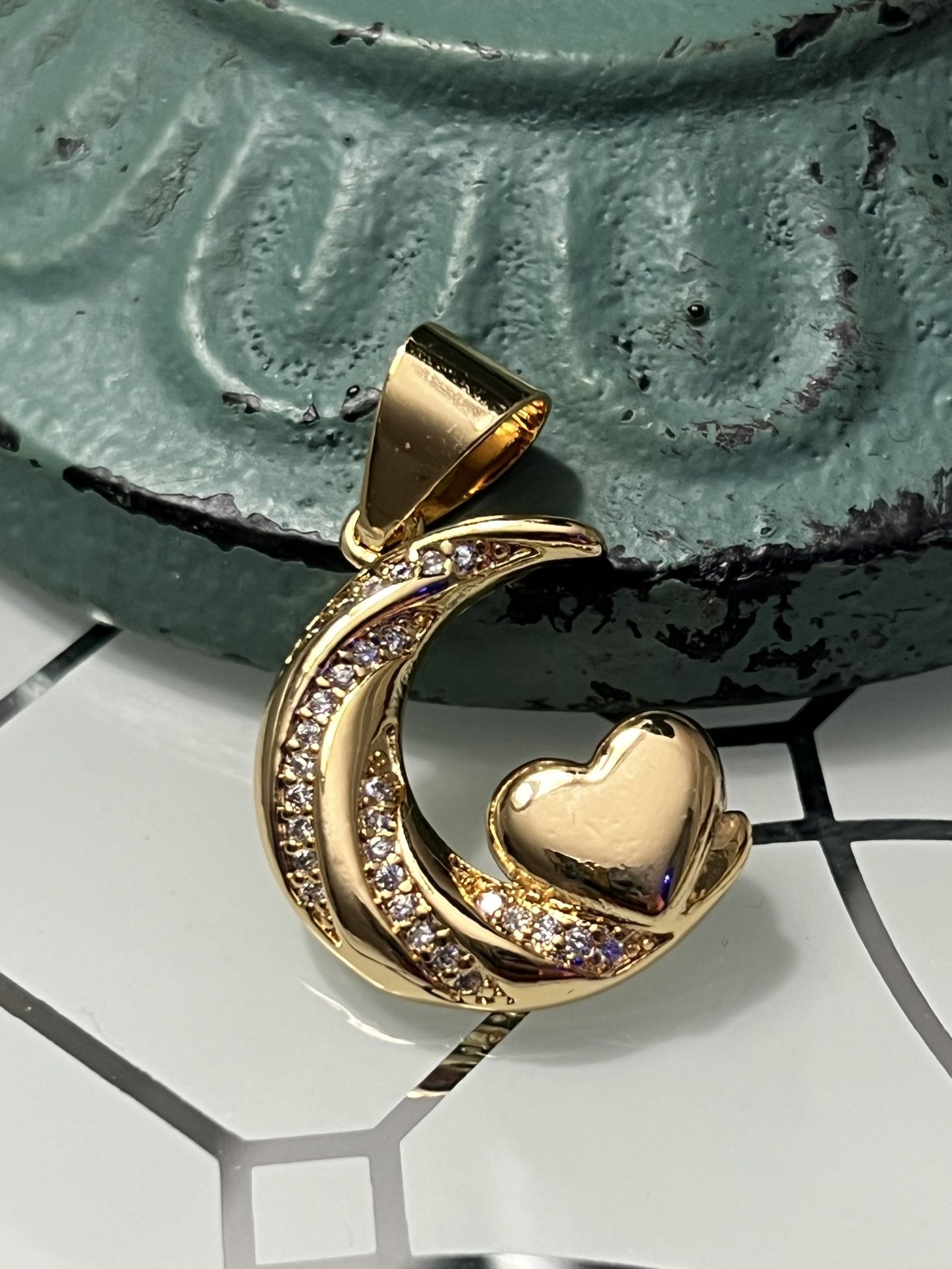 Moon And Heart Gold Plated Pendant