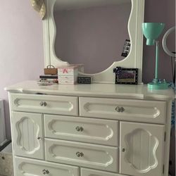 Bed, Box Spring, Dresser, Mirror