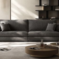 4-Seater Feathers Sofa & Ottoman in Gray Polyester - need gone this week