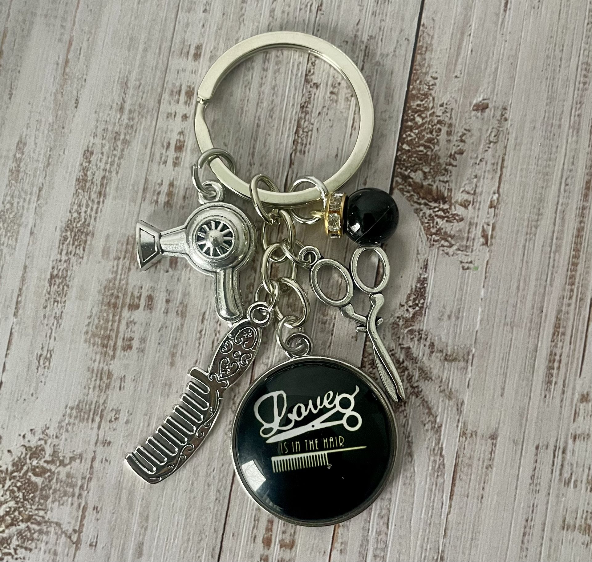 Brand New Valentines Day Black Pearl Hair Stylist Keychain