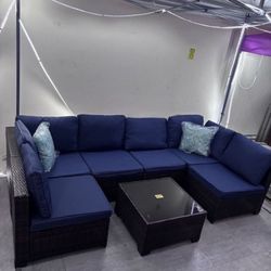 In Box Only $375!! 7pc Outdoor Navy Blue Conversation Set
