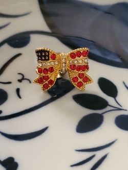 Vintage Patriotic American Flag Bow Lapel Pin Rhinestone USA Tac Pin