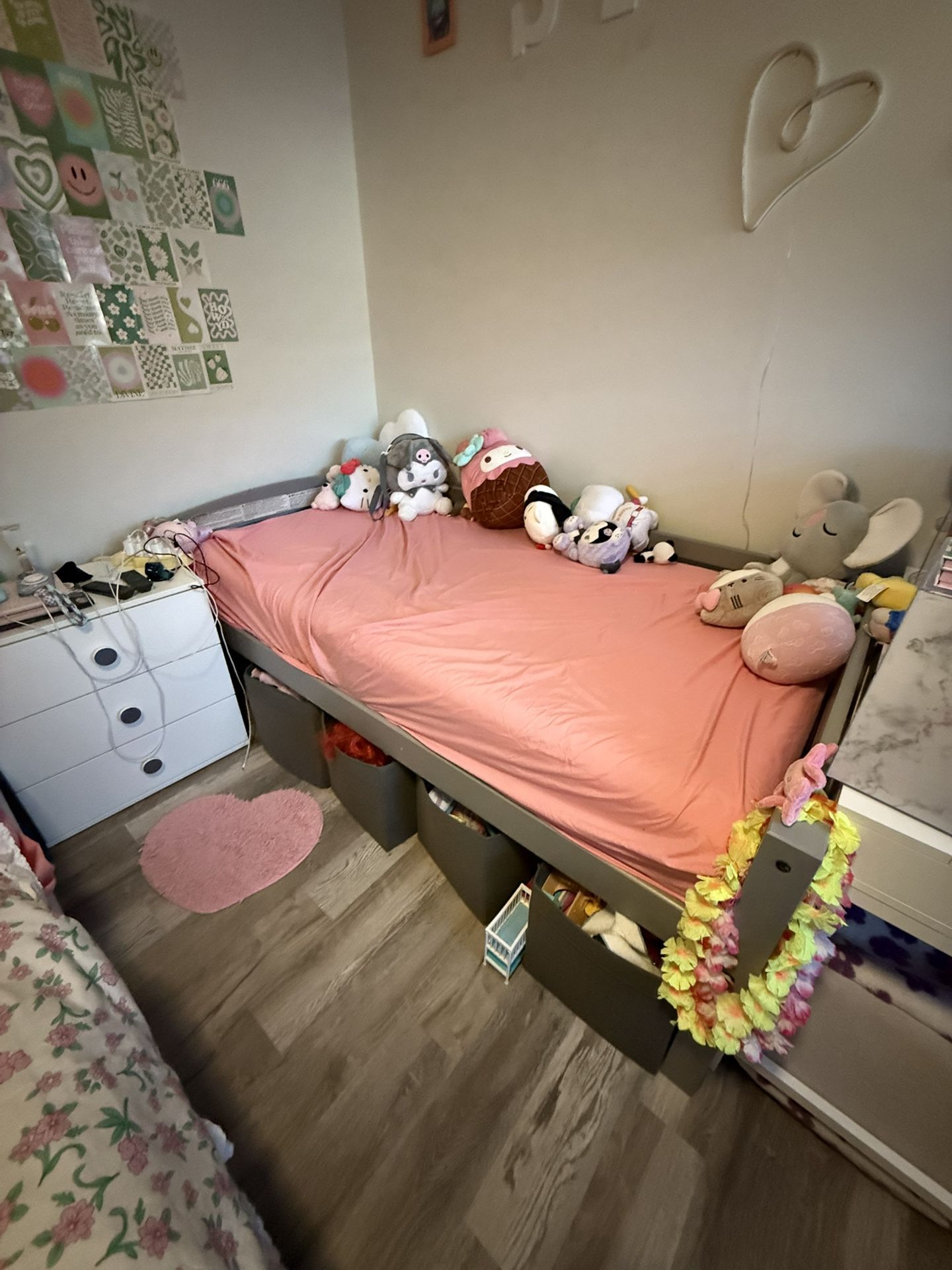 Gray Twin Bed Perfect Toddler Height