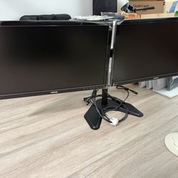2 ASUS Computer Monitors With Dual Monitor Arm Mount 