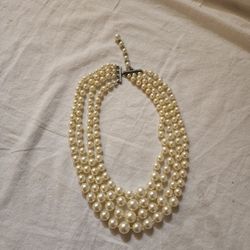 Vintage, 4-strand faux pearl choker, fishhook closure. Really good condition.  Beautiful.  (021)