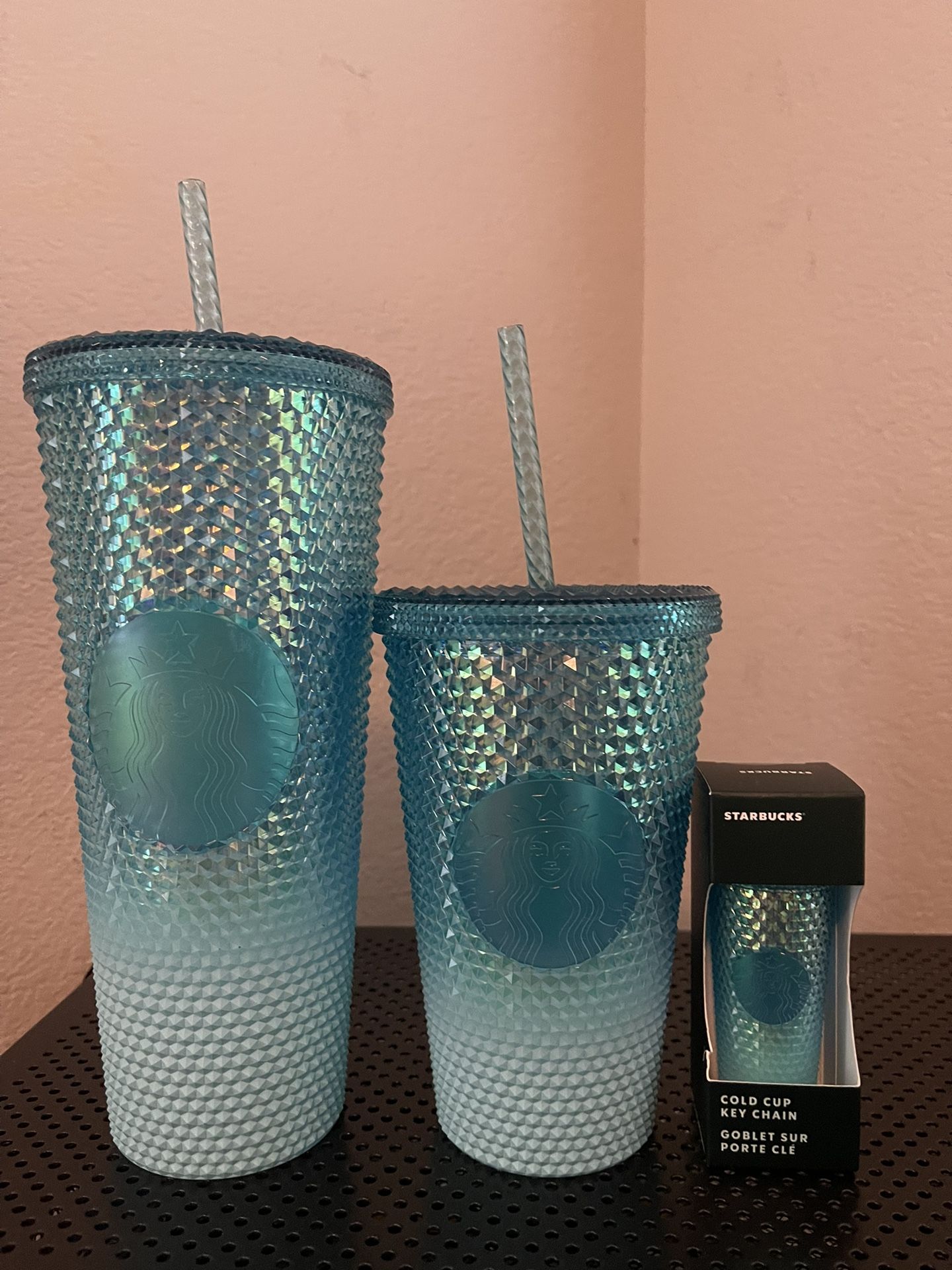 Starbucks All Sizes 2023 Blue Studded Cups Keychain
