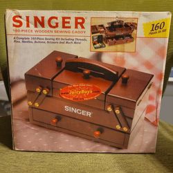 Singer Sewing Machine Wooden Caddy Complete 160 Piece Kit Vintage Rare NIB