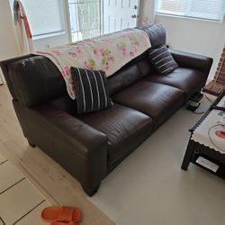 7' Dark Brown Leather Couch 