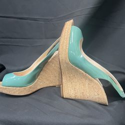 Authentic CHRISTIAN LOUBOUTIN Teal Wedge Heels