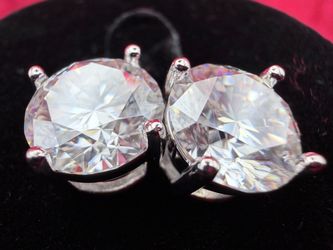 VVS1 D Color Moissanite Stud Earrings 4 CT Each 925 Silver 18k WT Gold Plated