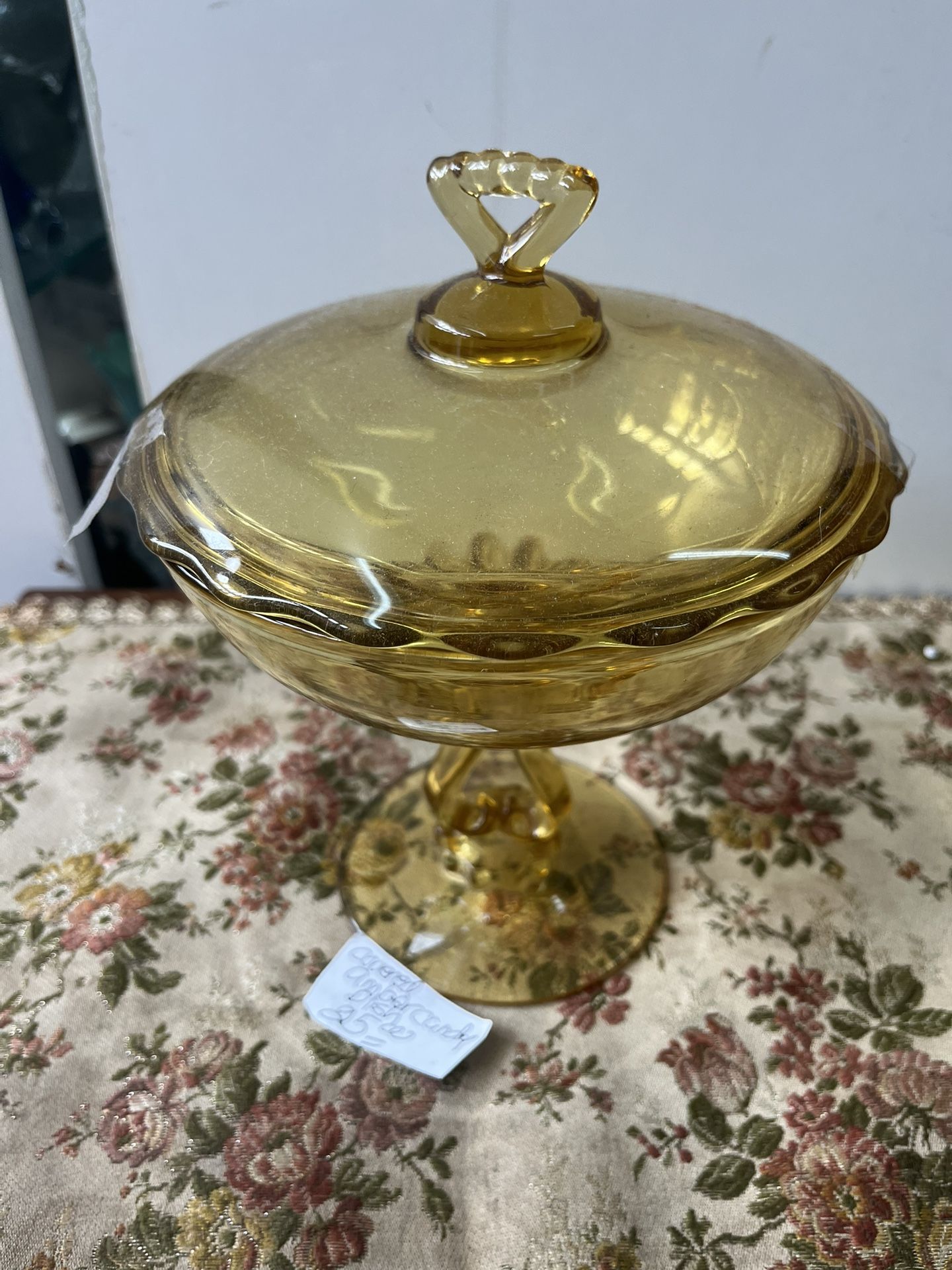 Amber covered candy dish $25