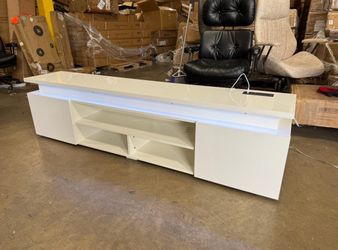 LED TV Stand for up to 85" TVs with Power Outlet, 75" Large Entertainment Center Console Table Gaming Soundbar Shelf with 2 Storage Cabinets