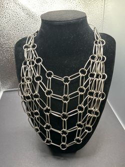 Silver Multi-Strand Chain Link Bib Necklace