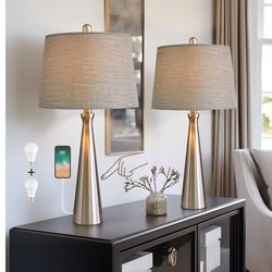 Brand new Modern Vintage  25.75" 3-Way Dimmable Lamps Set of 2 with USB charging ports