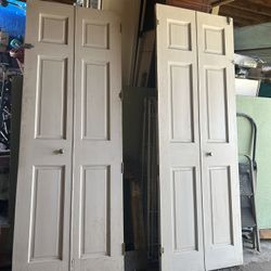 Solid wood doors can be used in closets or inside the house. They are very heavy. Price for one $35. Measurements of each door are 27x77.