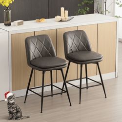 26" Faux Leather Swivel Counter Height Stools with Metal Frame, Set of 2