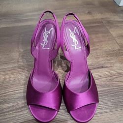 Authentic Yves Saint Laurent pink Satin slingback peep-toe sandals heels 38.5 EU / 8.5 US