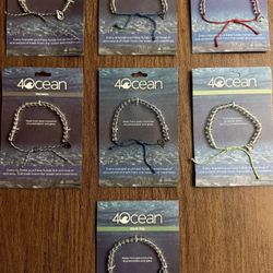 4Ocean Handmade Beaded Bracelets (7 Total) from Recycled Plastic with Stainless Steel 4O Charm - LIMITED EDITION, Earth Day, Manatee & Blue