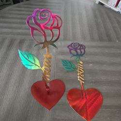 Metal Rose With Mom In Stem