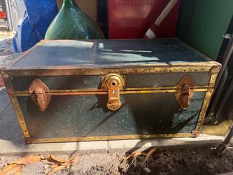 Vintage Metal Storage Trunk with Brass Hardware