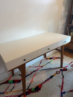 West Elm Mid-Century Modern White Desk with Drawers
