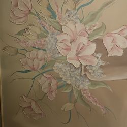 Extra Large Oversized Vintage Flower Painting 