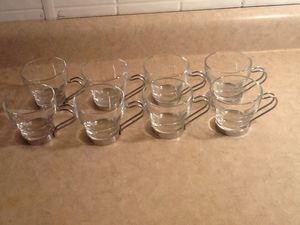 8 Italy vitro sac demitasse espresso/tea/ cappuccino clear glass cups with stainless steel holders. And