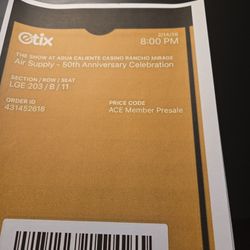 Air Supply Feb 14 800 PM. 2lodge Tickets