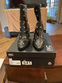 INC International Concepts Black Studded Ankle Boots Size 9M